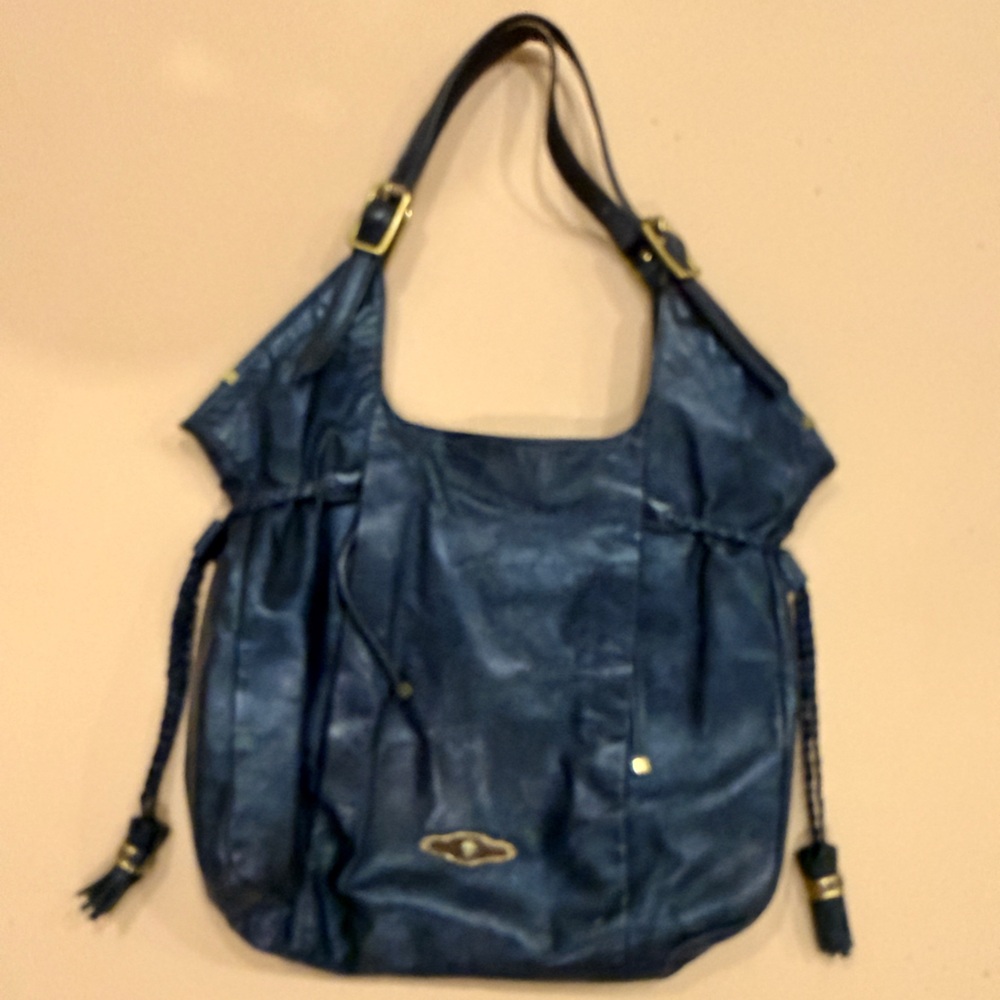 CLOSET PURGE - Elliot Lucca Midnight Blue Leather Tote. Needs new home.